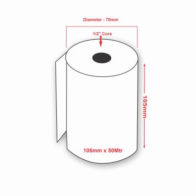 105mm x 50Mtr Thermal Paper POS Rolls 1/2" Inch Core for Industr