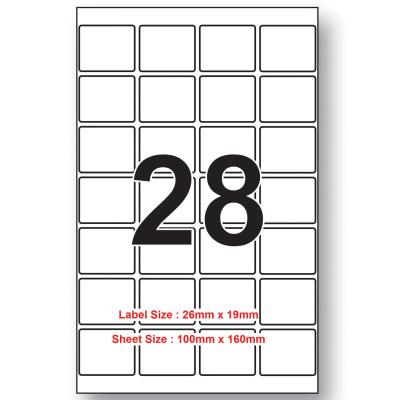 26mm x 19mm Size 28 Labels Per Sheet 100 sheet packing