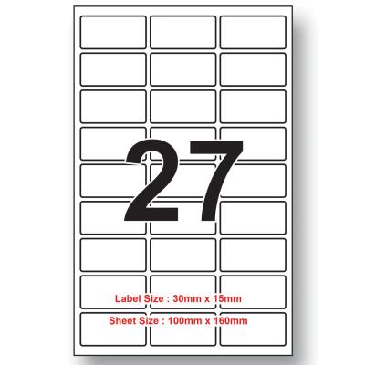 30mm x 15mm Size 27 Labels Per Sheet 100 sheet packing