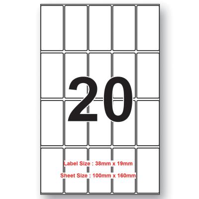 38mm x 19mm Size 20 Labels Per Sheet 100 sheet packing