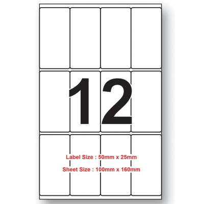 50mm x 25mm Size 12 Labels Per Sheet 100 sheet packing