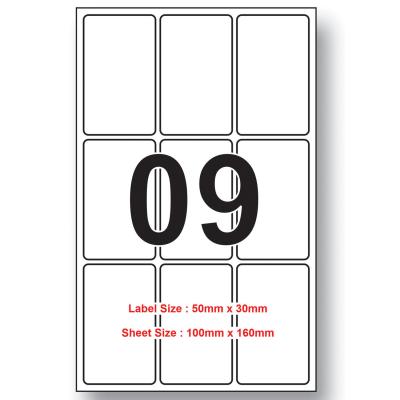 50mm x 30mm Size 09 Labels Per Sheet 100 sheet packing