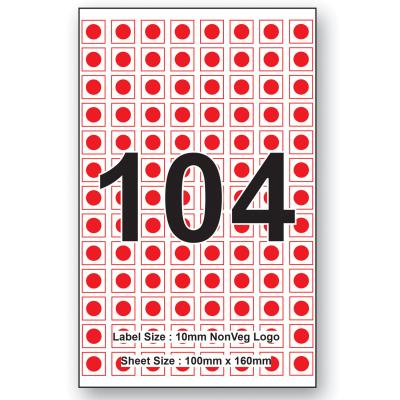 10mm x 10mm NonVeg Logo 104 Labels Per Sheet 100 sheet packing