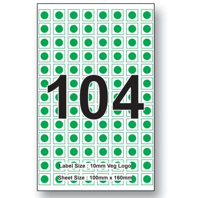 10mm x 10mm Veg Logo  104 Labels Per Sheet 100 sheet packing
