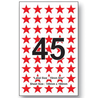 15mm x 15mm Star Shape  45 Labels Per Sheet 100 sheet packing