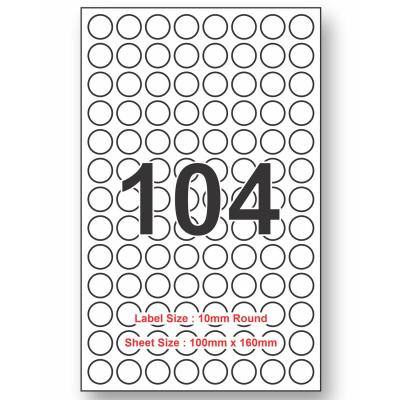 10mm x 10mm Round 104 Labels per sheet 100 sheets Packing