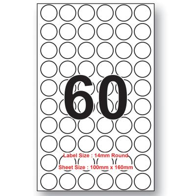 14mm x 14mm Round 60 Labels per sheet 100 sheets Packing