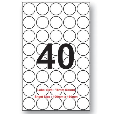 18mm X 18mm Round 40 Labels Per Sheet 100 Sheets Packing
