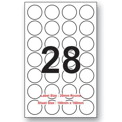 20mm X 20mm Round 28 Labels Per Sheet 100 Sheets Packing