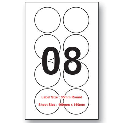 35mm X 35mm Round 08 Labels Per Sheet 100 Sheets Packing