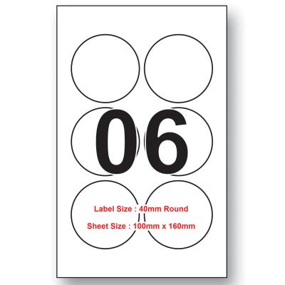 40mm X 40mm Round 06 Labels Per Sheet 100 Sheets Packing