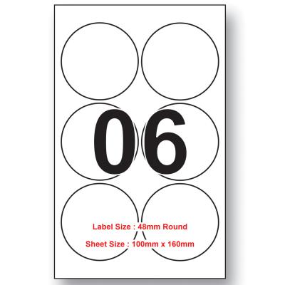 48mm X 48mm Round 06 Labels Per Sheet 100 Sheets Packing
